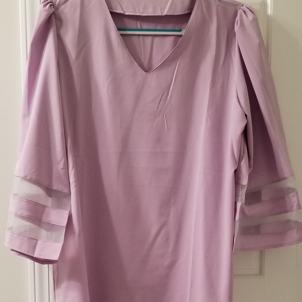 Sun Niemone V Neck Mesh Casual Shirt lavender